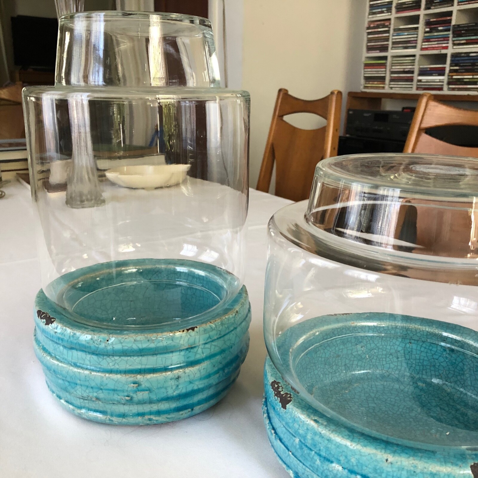 Anthropologie Terrain NWT Terrariums (2) Ceramic and Glass Turquoise Beach