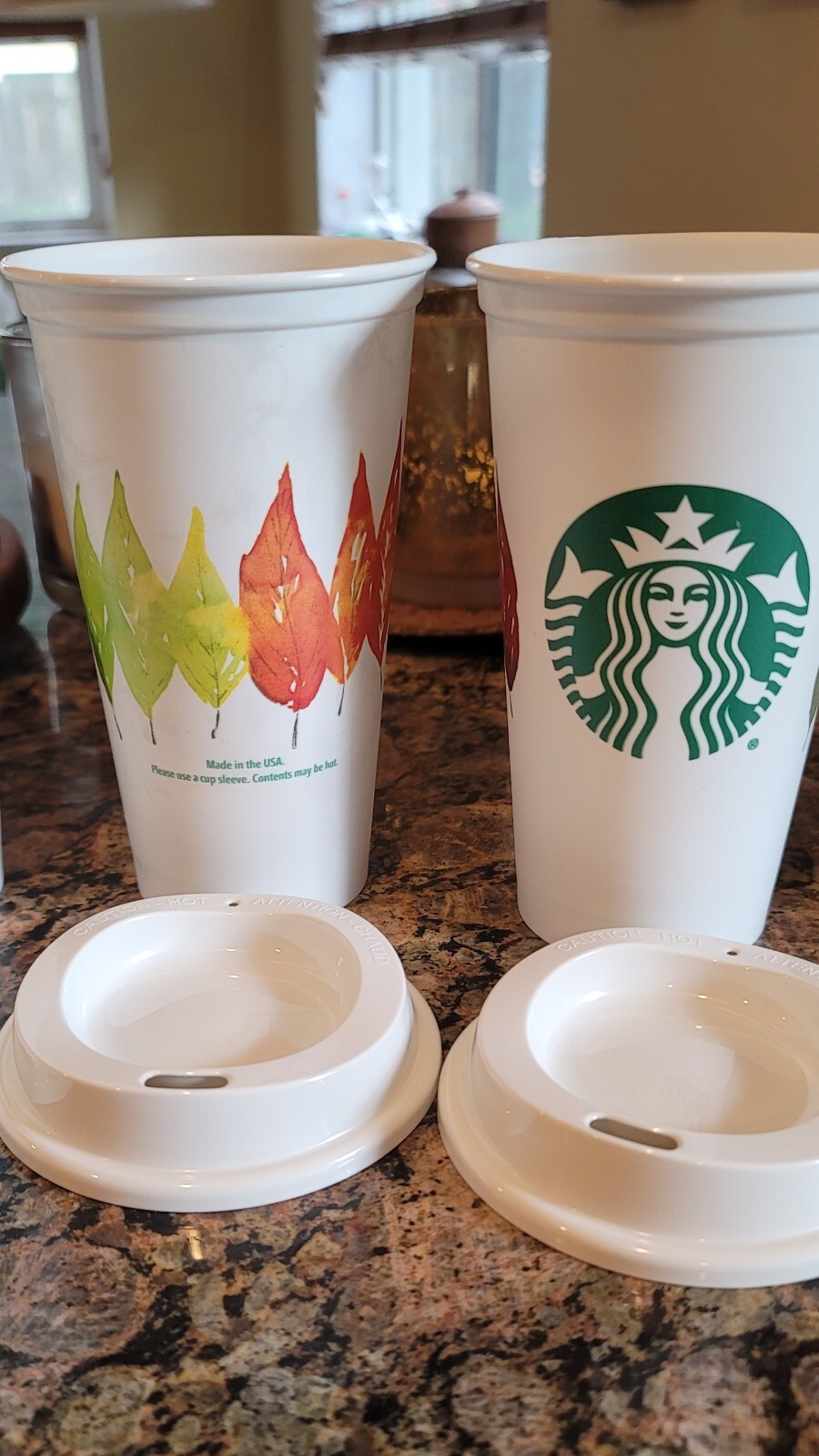 2 Starbucks Reusable Plastic Coffee Cup with Lid – Autumn Fall Leaves