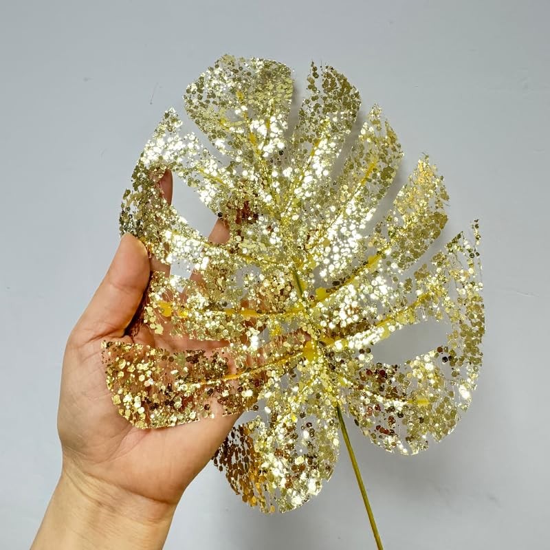 24 Pieces Gold Palm Leaves,15″ Artificial Tropical Leaves Wall Decor,Jungle L…