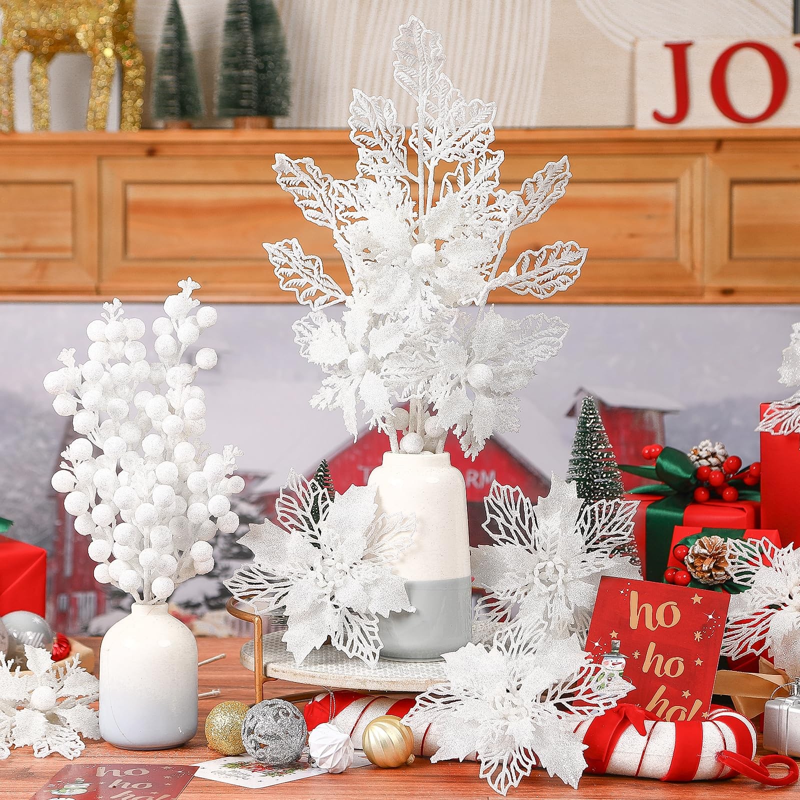 24 PCS Christmas Tree Decorations, 12 PCS Poinsettia Flowers Artificial+6 PCS…