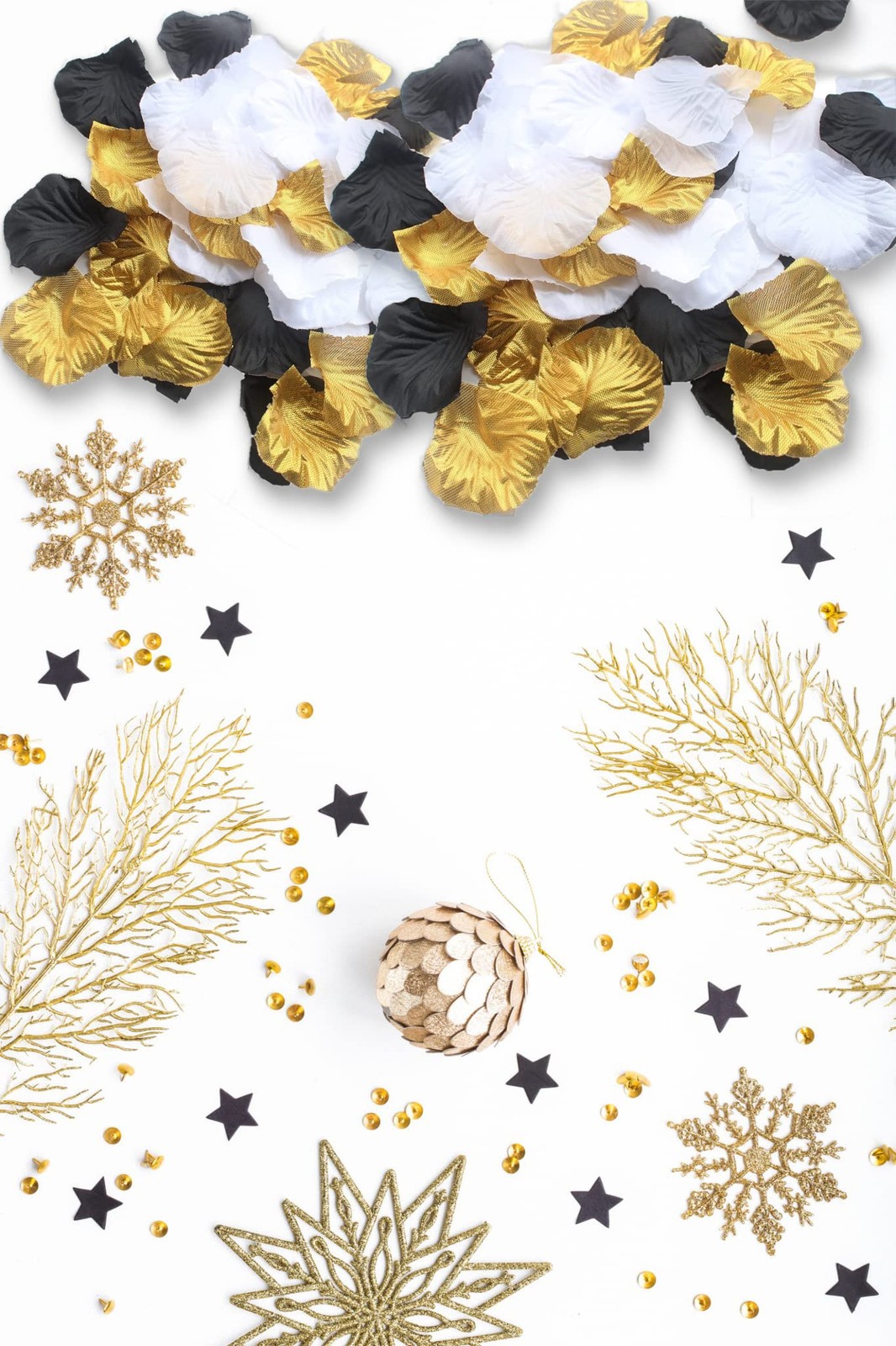 Artificial Silk Flower Petals 900 PCS Gold White Black Centerpiece Confetti