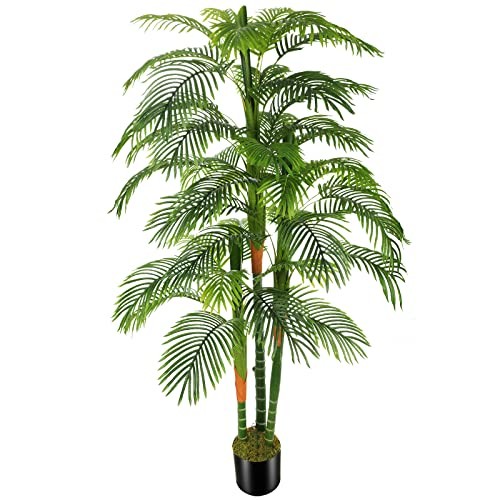 6ft Artificial Golden Cane Palm Tree(72in) with 3 Trunks Faux Tree and Plastic