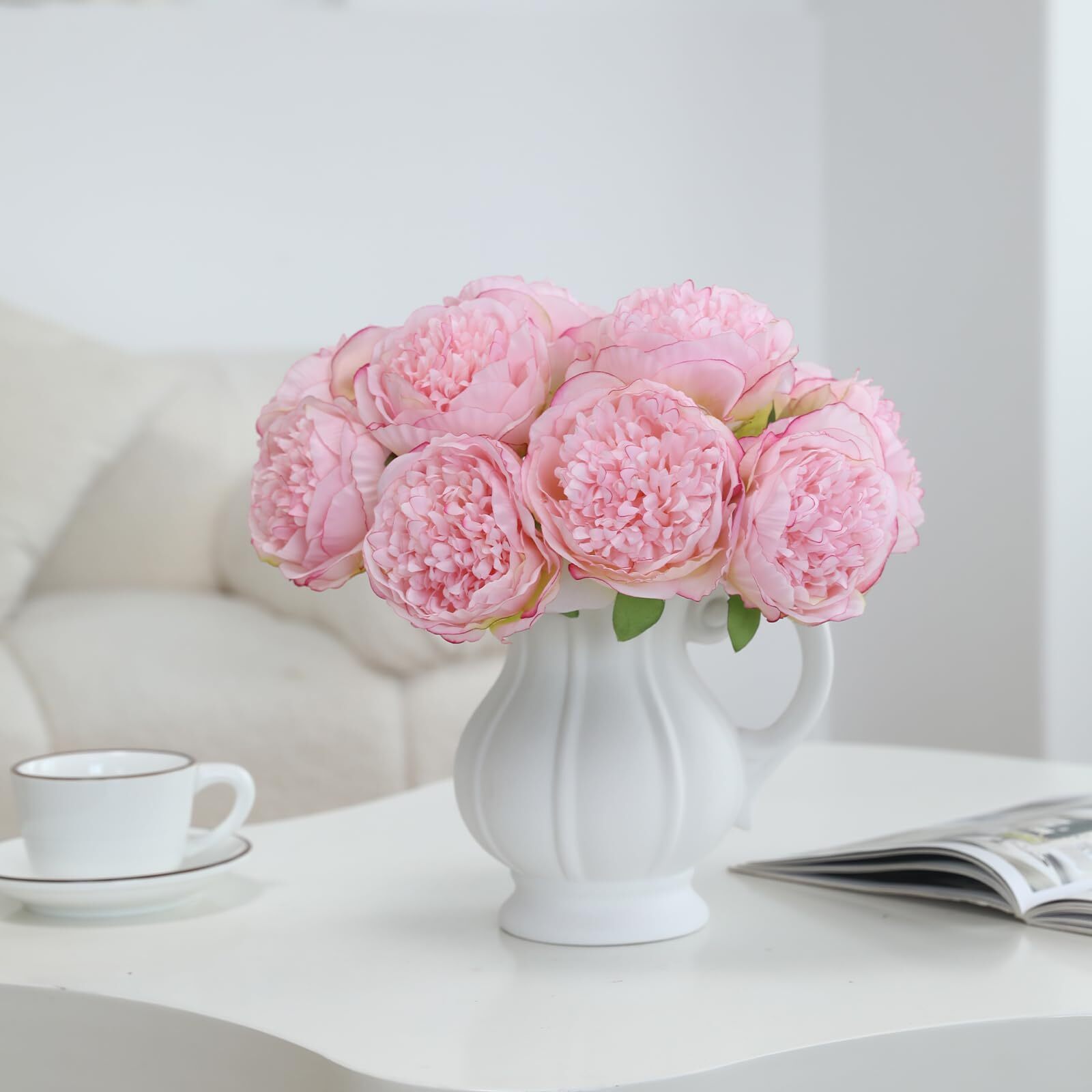 10PCS Pink Realistic Artificial Flowers Peony Fake Silk for Home Office Weddi…