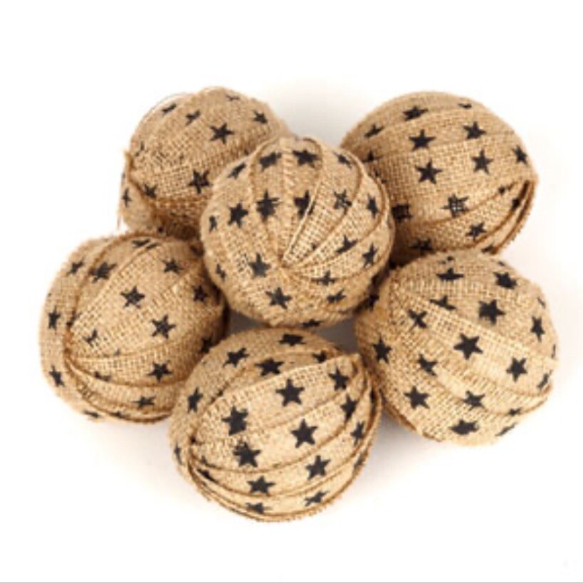 Black Star Burlap Rag Balls Primitive Bowl Filler Americana