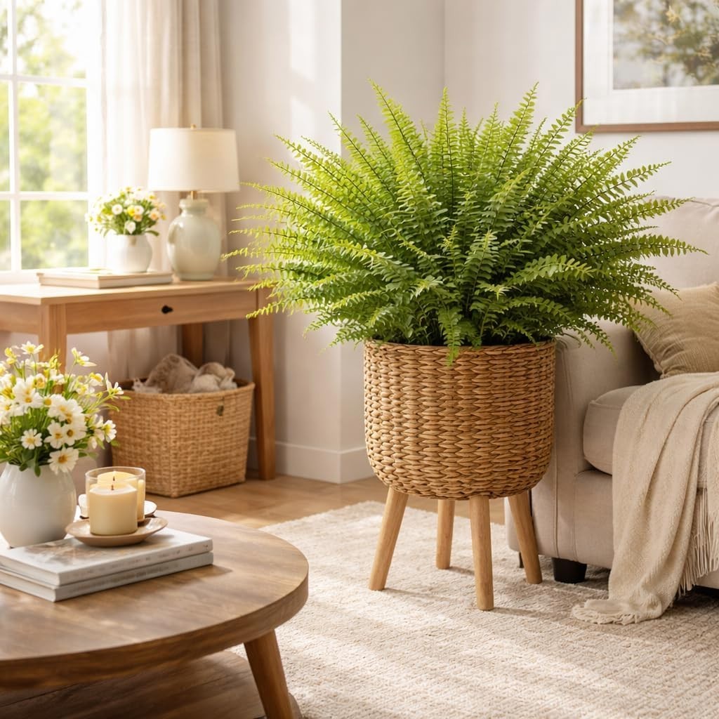 Decor 12 Bundles Artificial Boston Ferns Artificial Plants Outdoor Greenery Stem