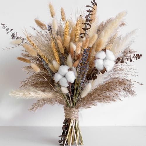 Dried Flower Bouquet – Pampas Grass, Cotton Stems, Bunny Tails, Natural