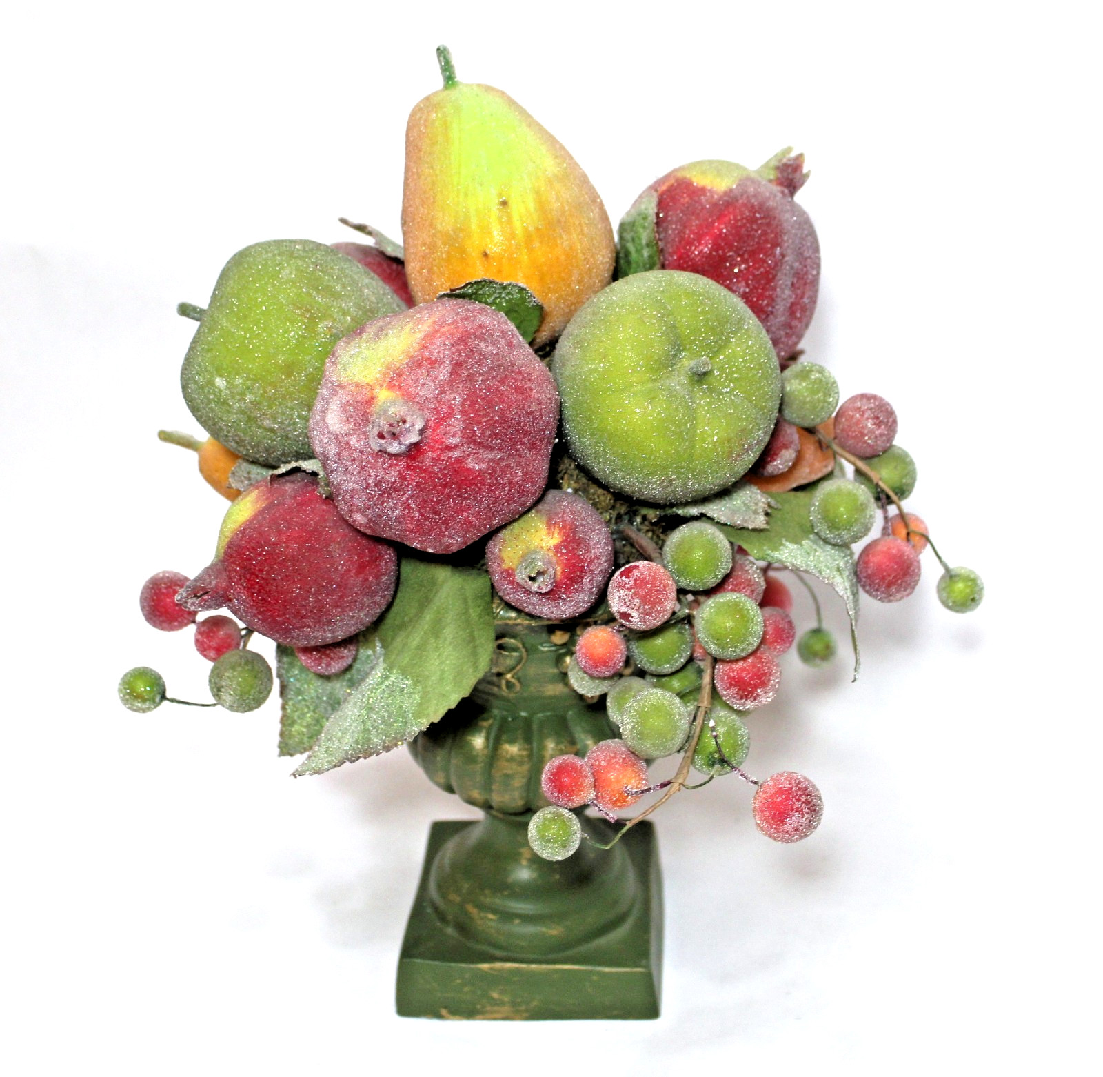 Vintage Artificial Sugared Fruit Topiary in Green Ceramic Urn Pot