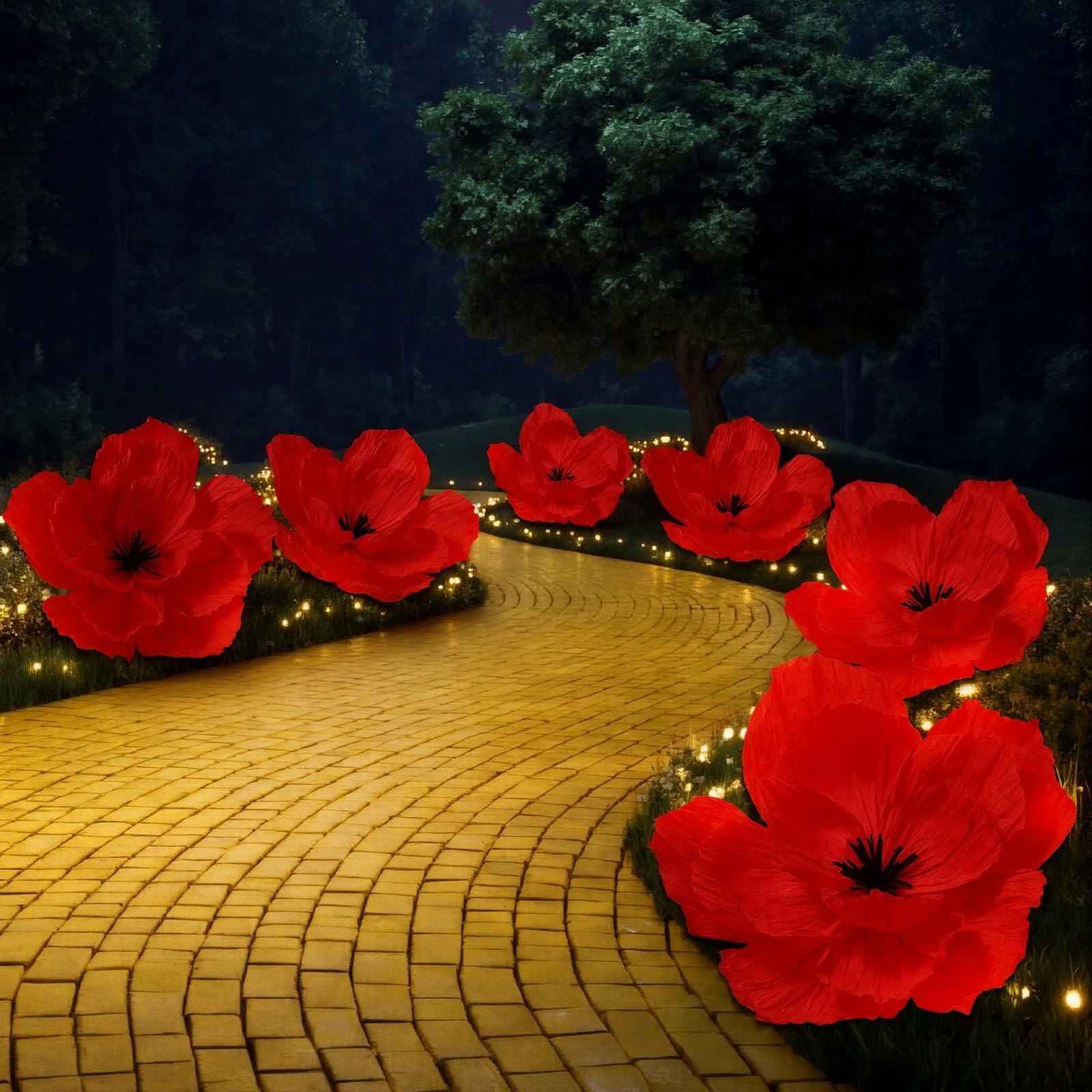6 Pcs Large Red Poppy Flowers 30” 24” 18” Halloween Giant Artificial Poppi…