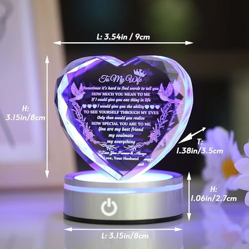 Gifts for Wife with LED Base, Romantic Crystal Keepsakes To My Wife #1 + Light