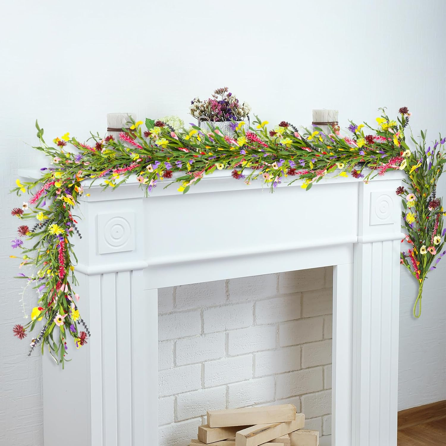 6 Ft Artificial Wildflower Garland, Wisteria Flowers Daisy and Lavender Faux Flo