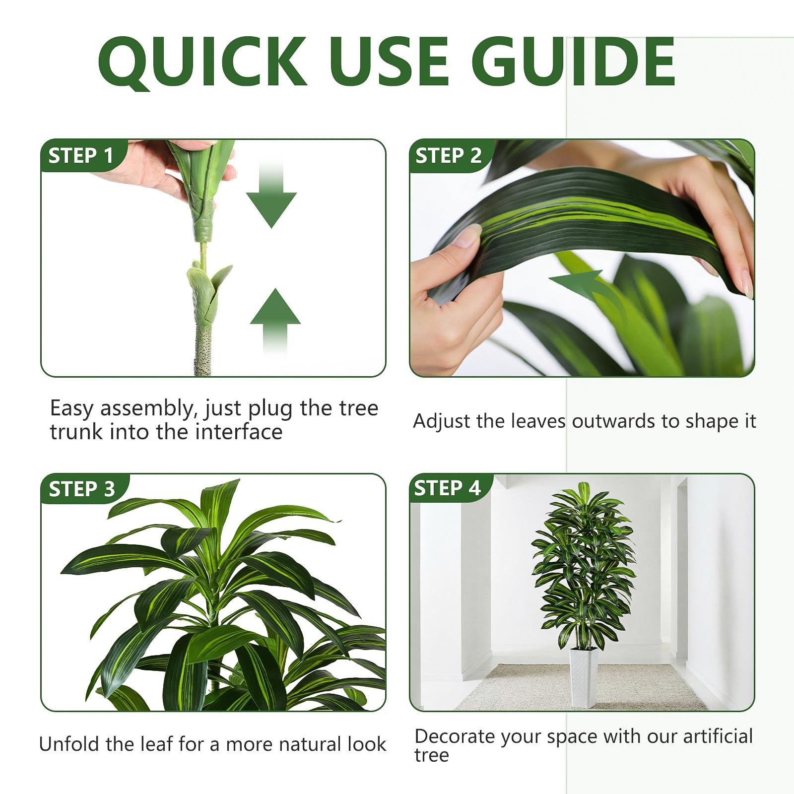 Artificial Dracaena Tree – 7FT Tall Fake Plants with White Tall Planter – Art…