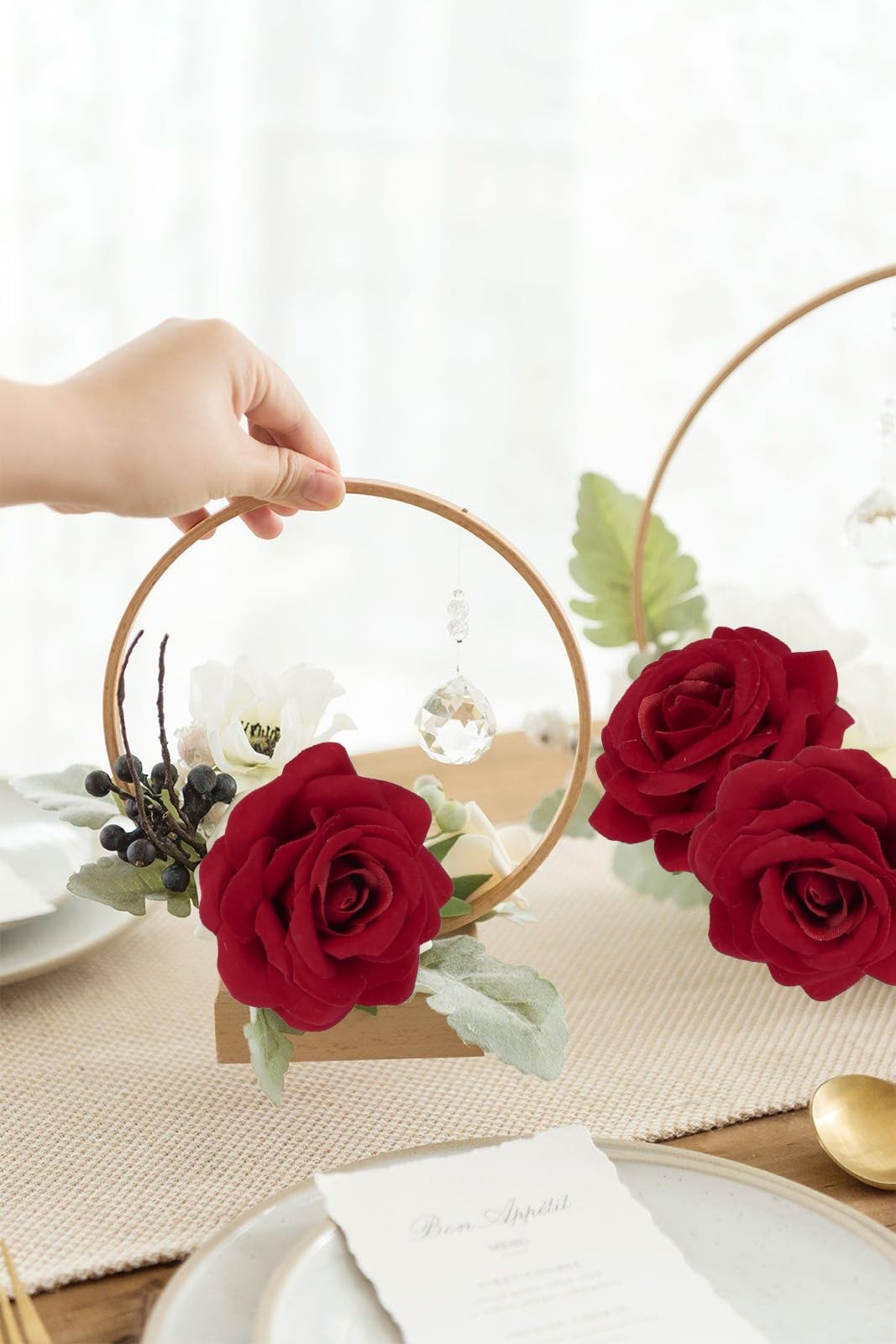 25PCS Red Rose Artificial Flower Heads 7 CM Velvet Rose Flowers Real Look Ros…