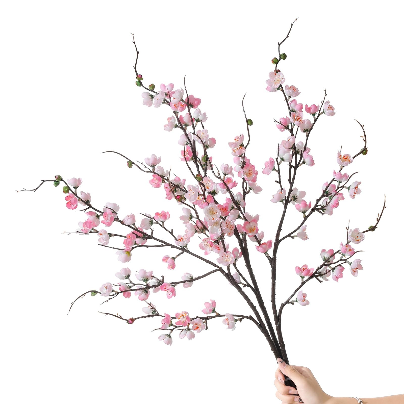 Artificial Pink Cherry Blossom Branches 3Pcs 37.8″ Faux Silk Cherry Blossom, …