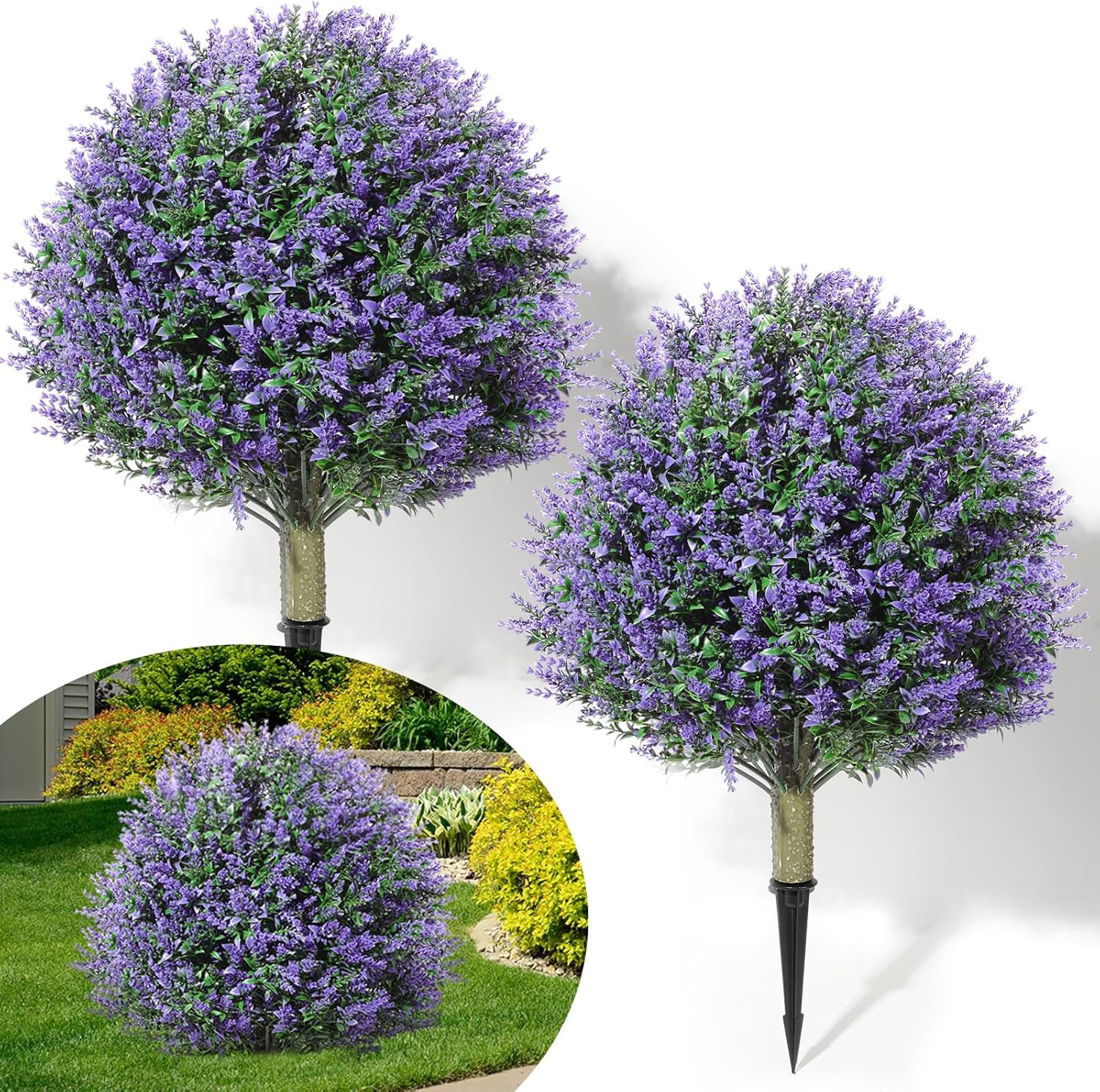 2 Pack 24″ Artificial Topiary Ball Plants Trees with Flowers