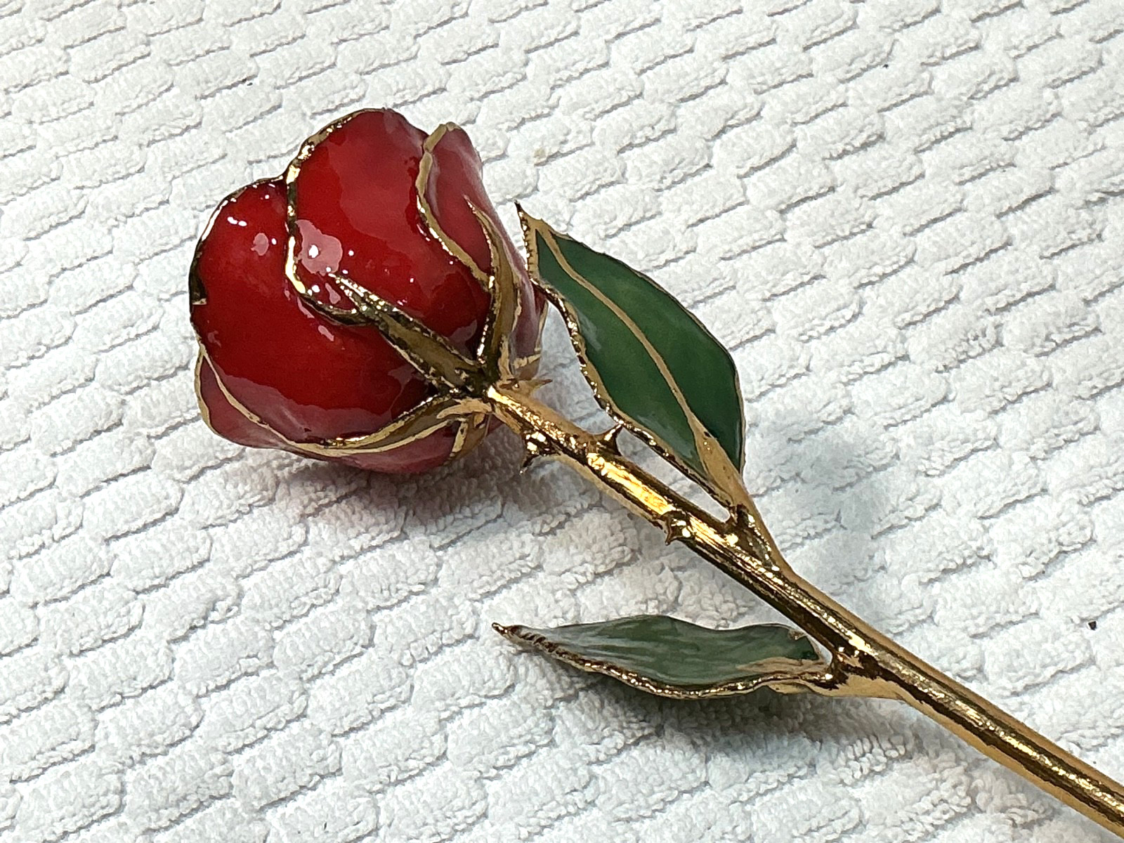 24k & Enamel Preserved Real Red Rose With Thorns Forever Keepsake