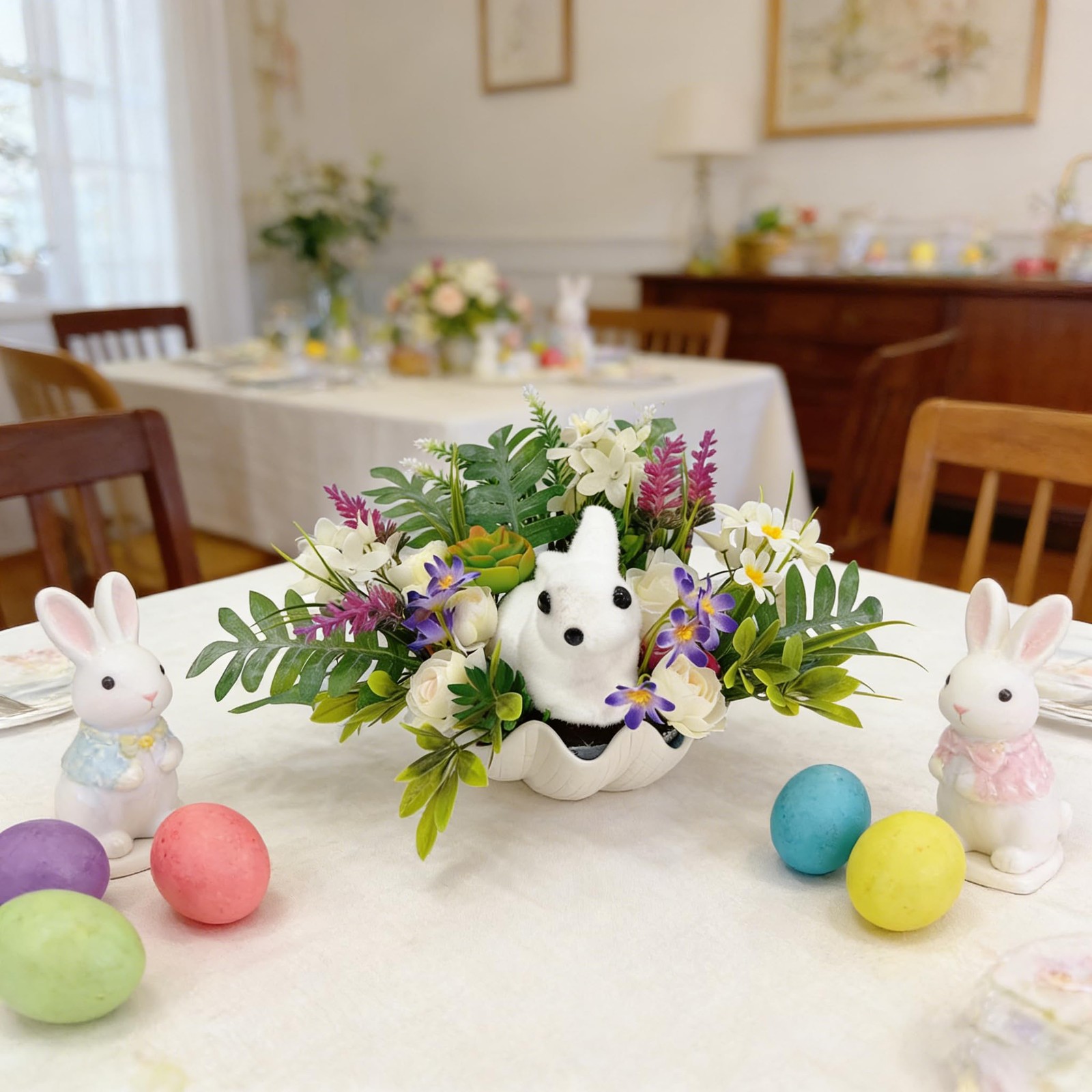 16 Inch Artificial Easter Bunny Floral Arrangement, Plush Bunny Easter Decor,…