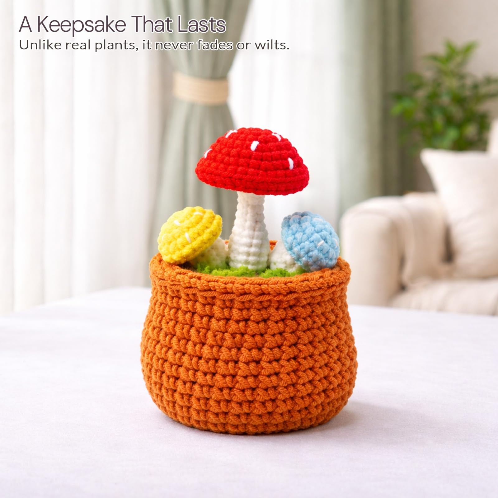 Crochet Mushroom Plant in Pot, Cottagecore Room Decor, Kawaii Crochet Desk De…
