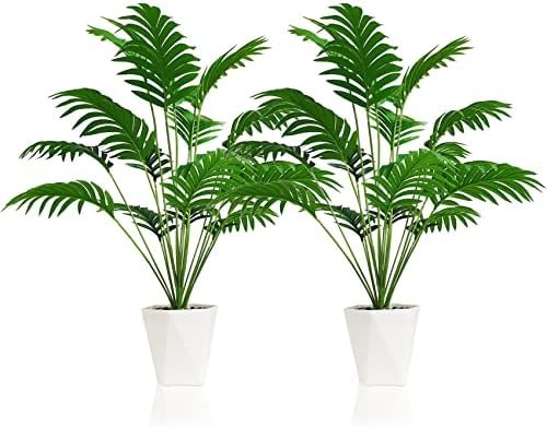 SAJANDAS Set of 2 Artificial Areca Palm Plants in Pots, 31 Inch Fake Tropical…