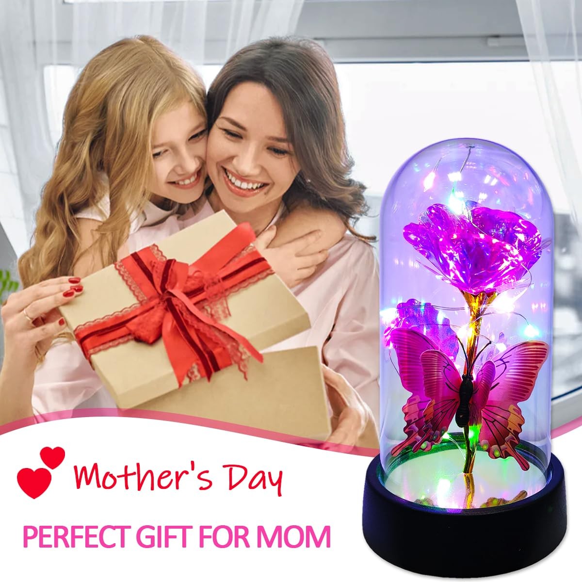 Glass Rose in Glass Dome, Light Up Flower, Eternal Rose – Valentines Day Gift…