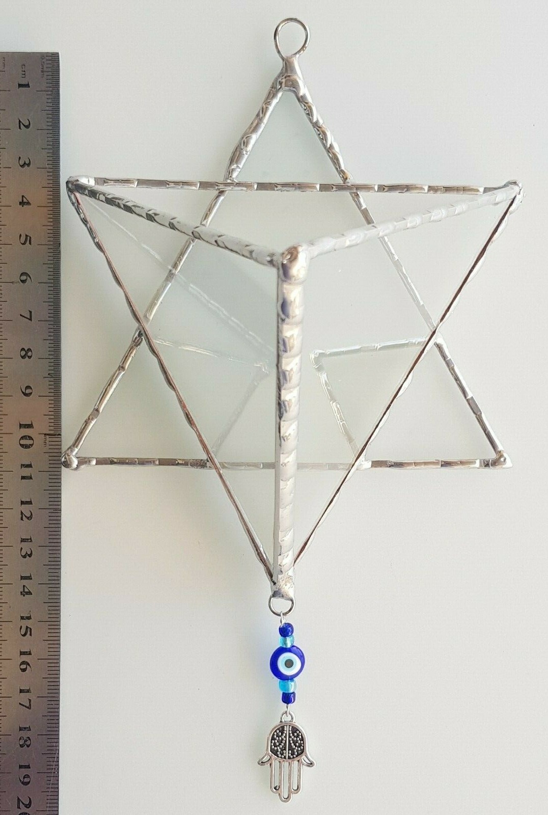 Transparent Terrarium in shaped of Star of David Stained Glass, Jewish Wall Gift