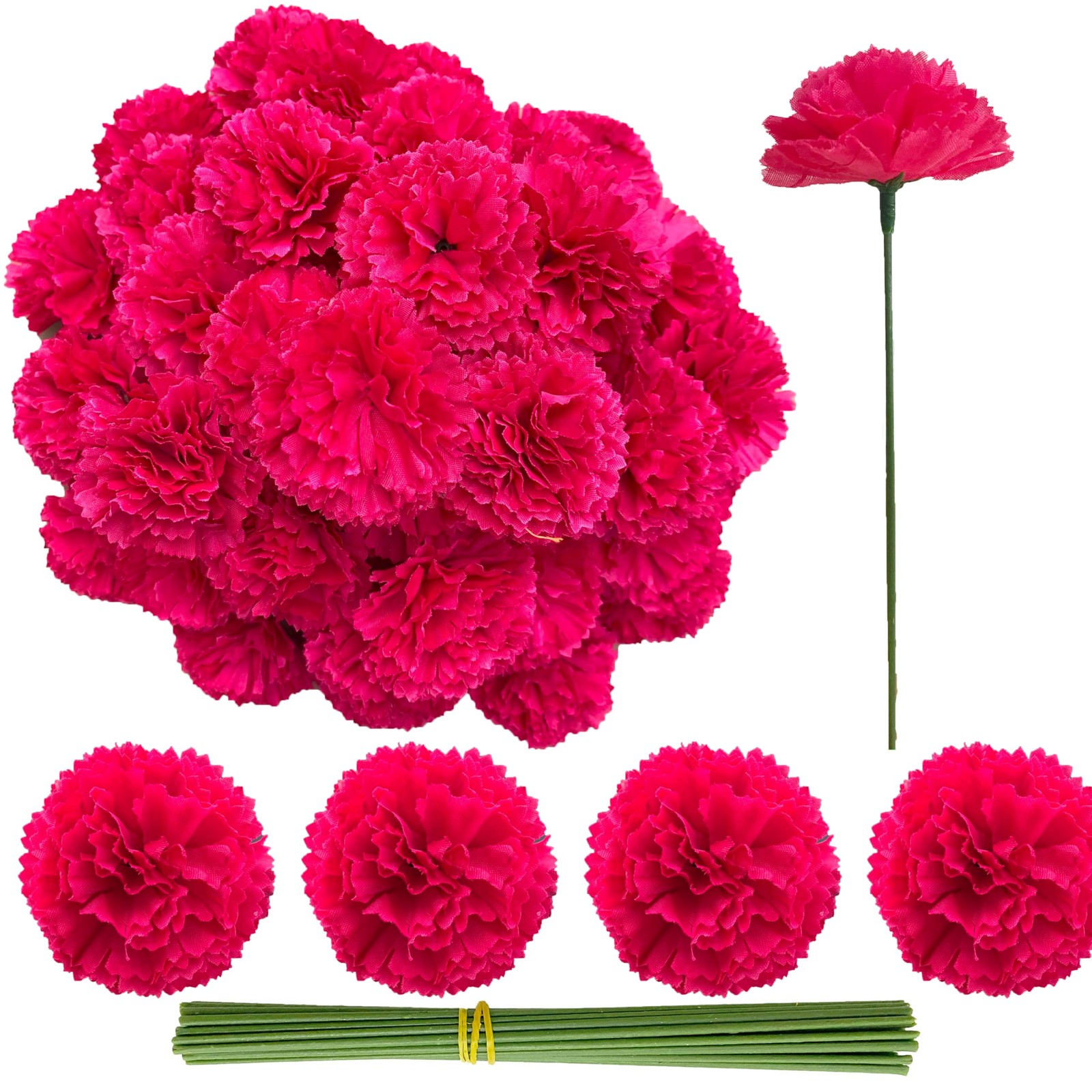 Marigold Flower Heads Bulk 50Pcs, Faux Mexican Marigold Artificial Flowers fo…