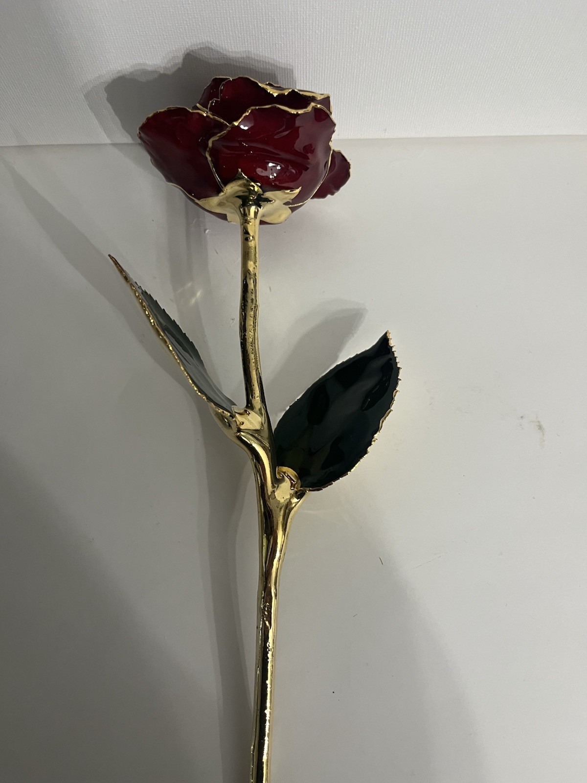 Lot of 3 Metal Artificial Rose Flower Stems, Gold Tone, Red Rosebuds Decor