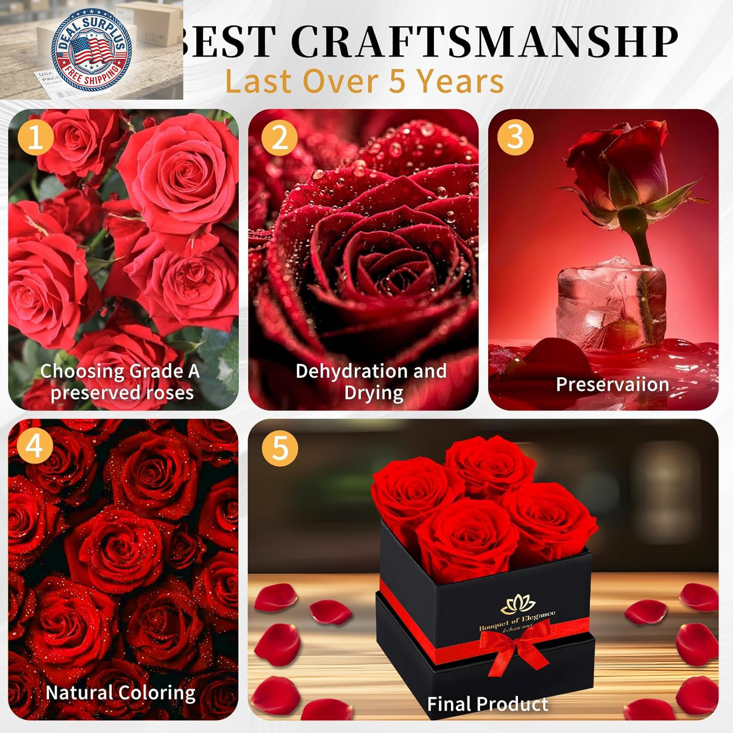Forever Flowers Roses in a Box,Real Preserved Flowers,Preserved Roses,Preserved