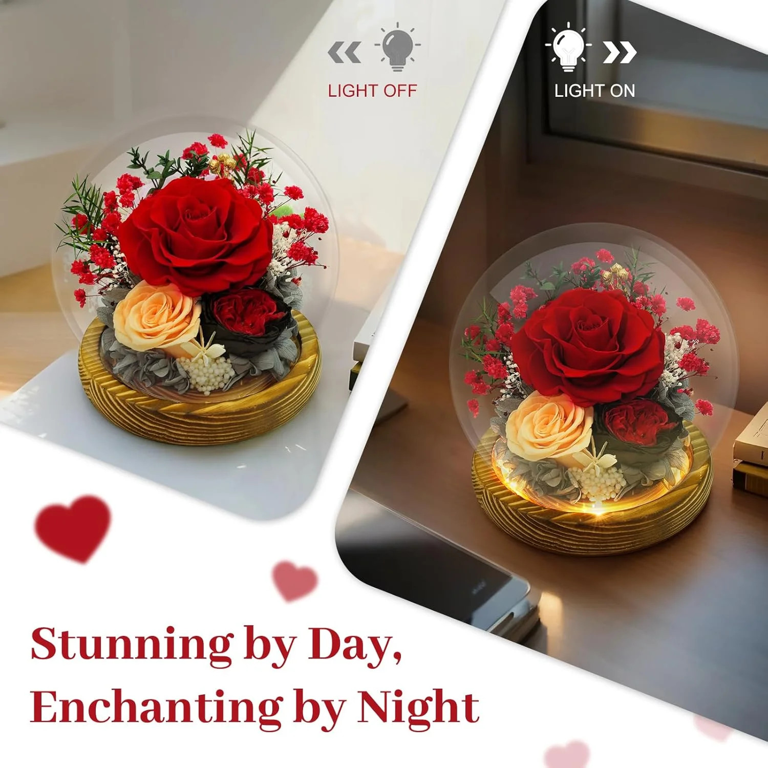 Preserved Flowers Birthday Gifts for Women Preserved Rose in Glass Dome Forever