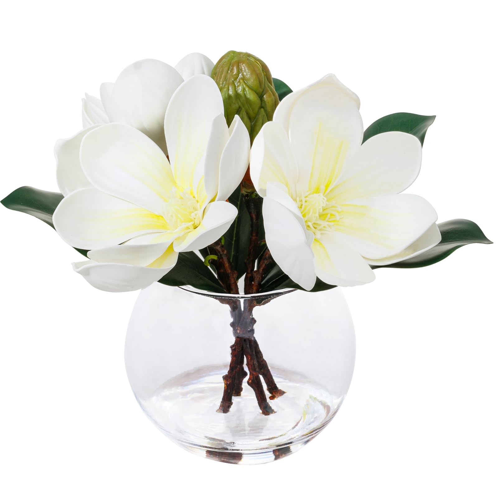 White Magnolia Artificial Flowers with Vase Fake Magnolia Flowers Indoor Real…