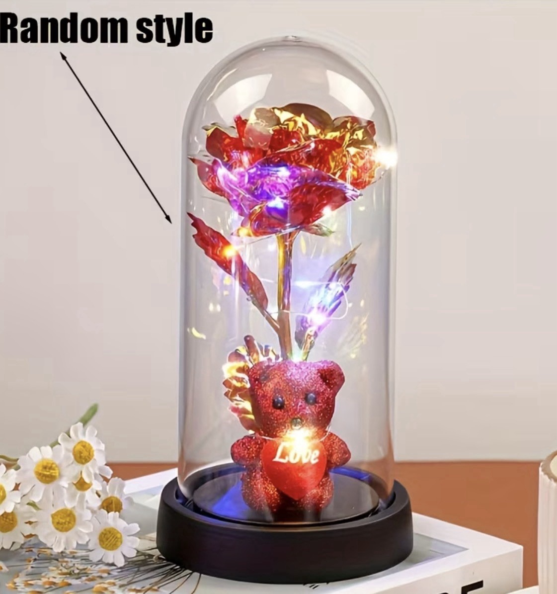 LED Light Rose Flower Gift Decoration with Bear Decoration Artificial Rose