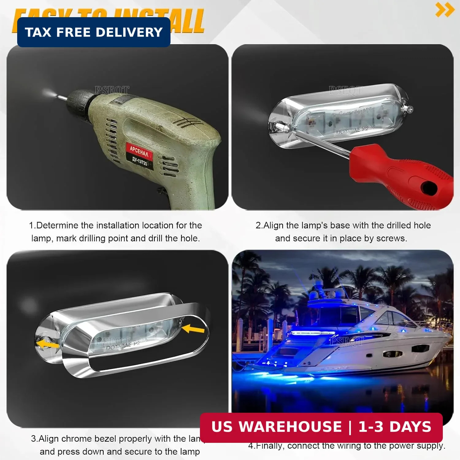 PSEQT 6Pcs 4LED RGBW Boat Courtesy Lights, 4-color 3.8” Oval Waterproof Marine