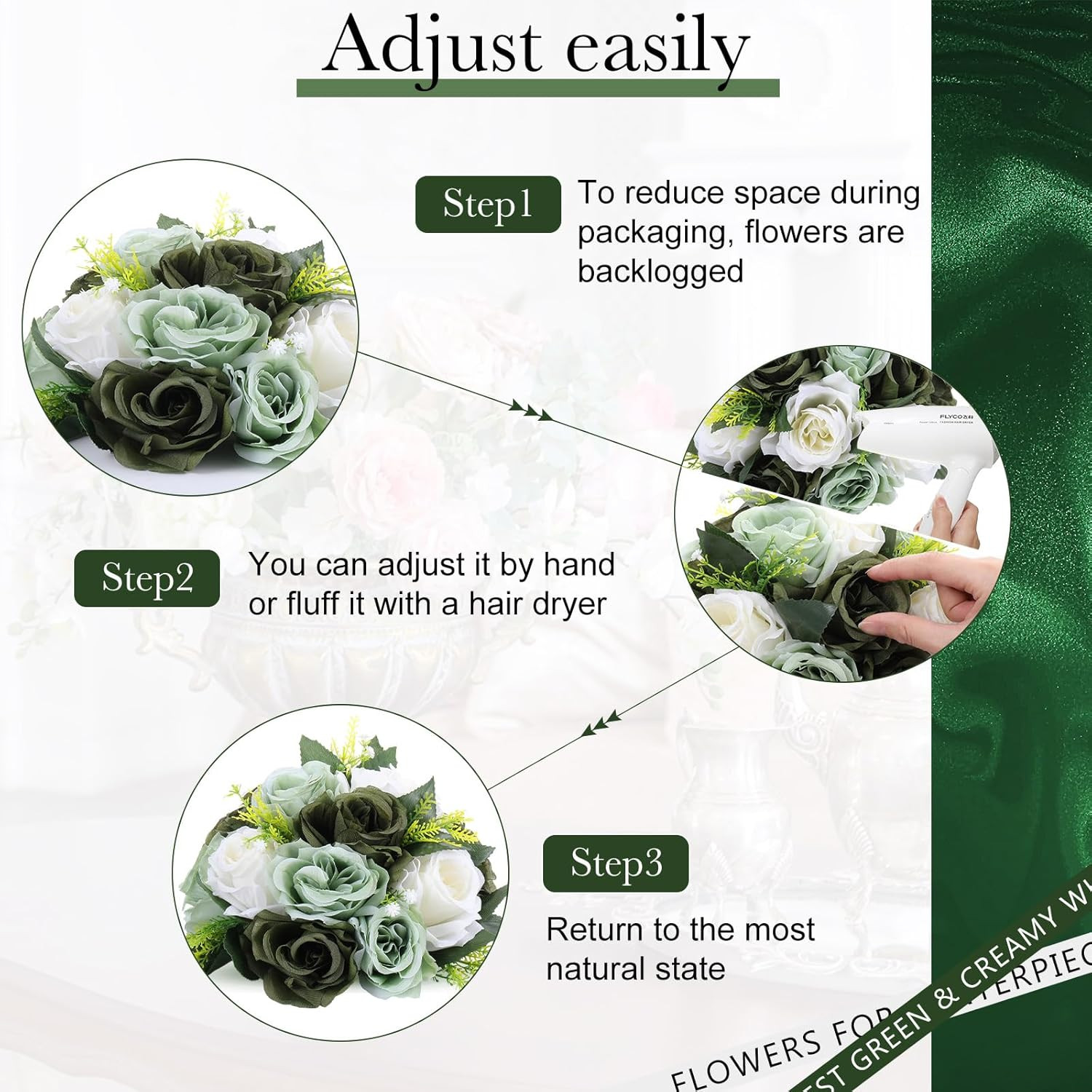 12 Pcs Forest Green Silk Flower Kissing Balls for Wedding Centerpieces