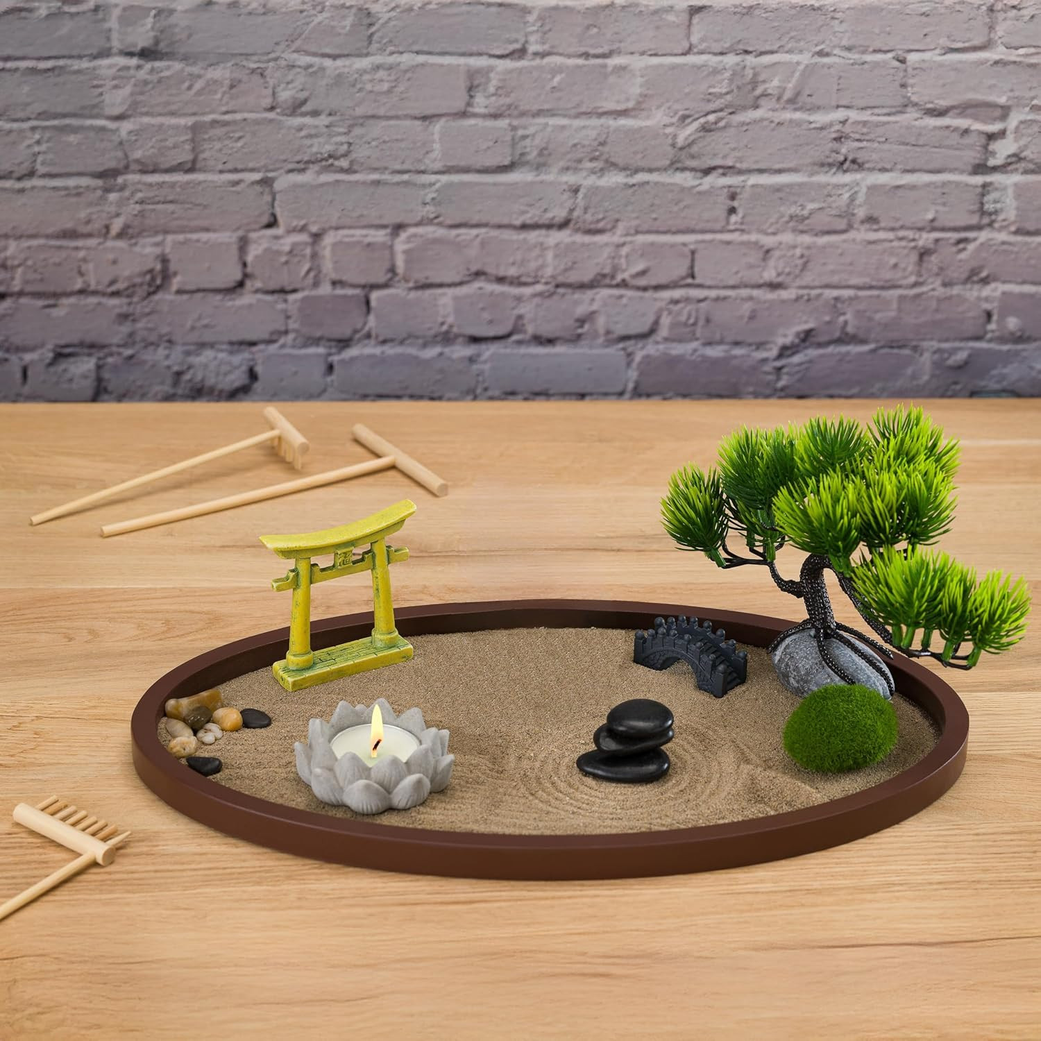 Zen Garden for Desk 13X8In – Japanese Decor with Buddha, Artificial Bonsai