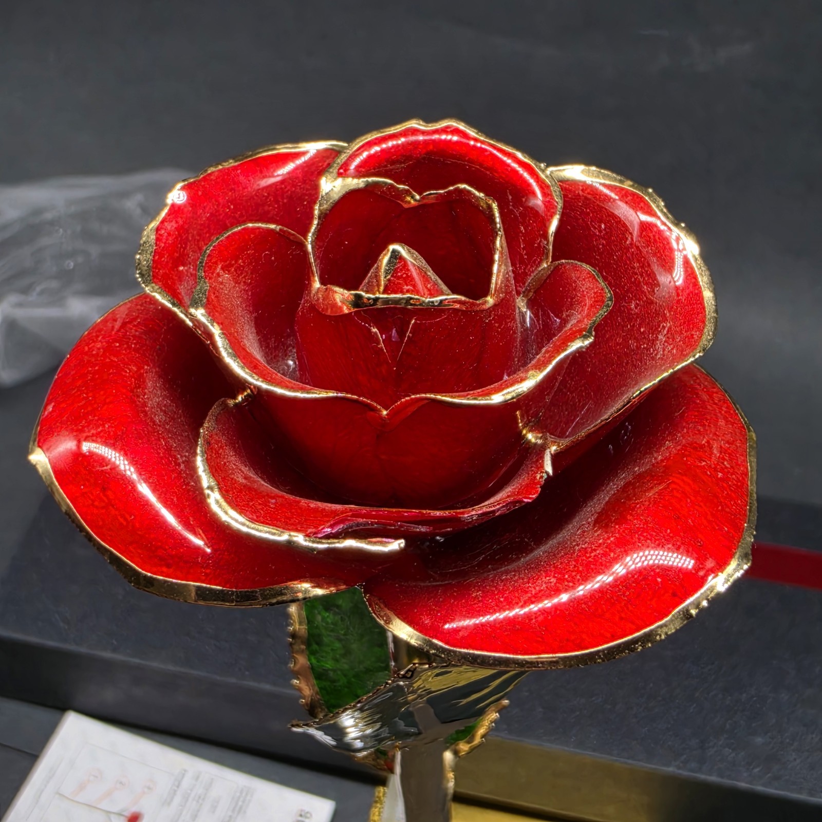 Sinvitron 24K Gold Dipped Real Rose (Red) With Heart Stand & SGS COA Certificate