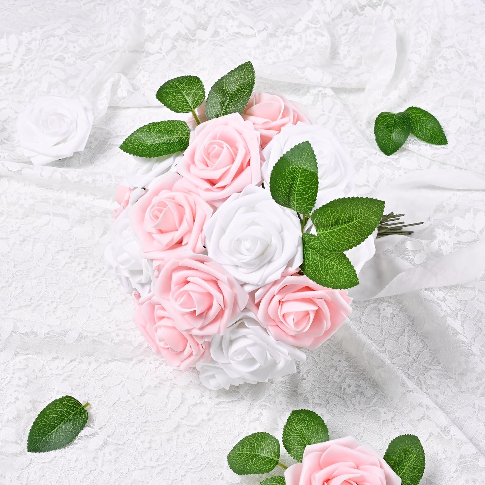9 Pcs Artificial Flowers Fake Rose with Stems – White Real Touch Foam Roses f…