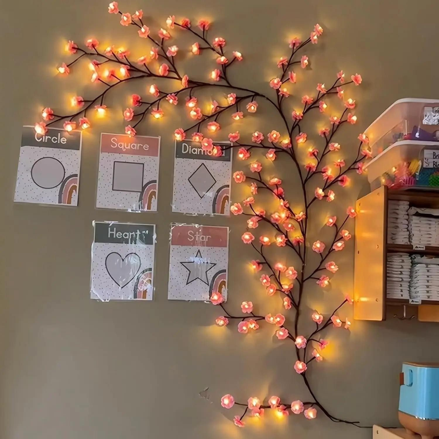 Cherry Blossom Vine LED String Lights Twig Garland Wall Door Home Christmas Deco