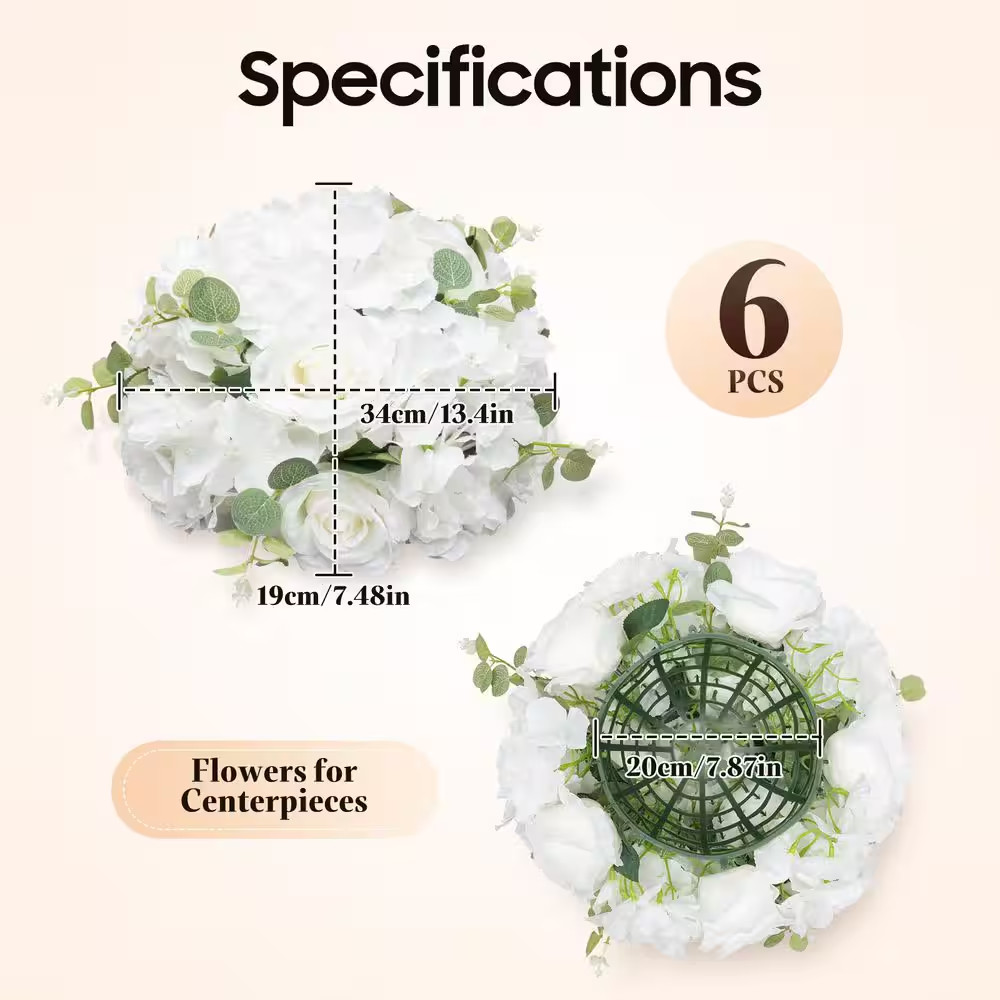 7.48 In. White Indoor Artificial Silk Hydrangeas Roses Wedding Party Birthday Ta
