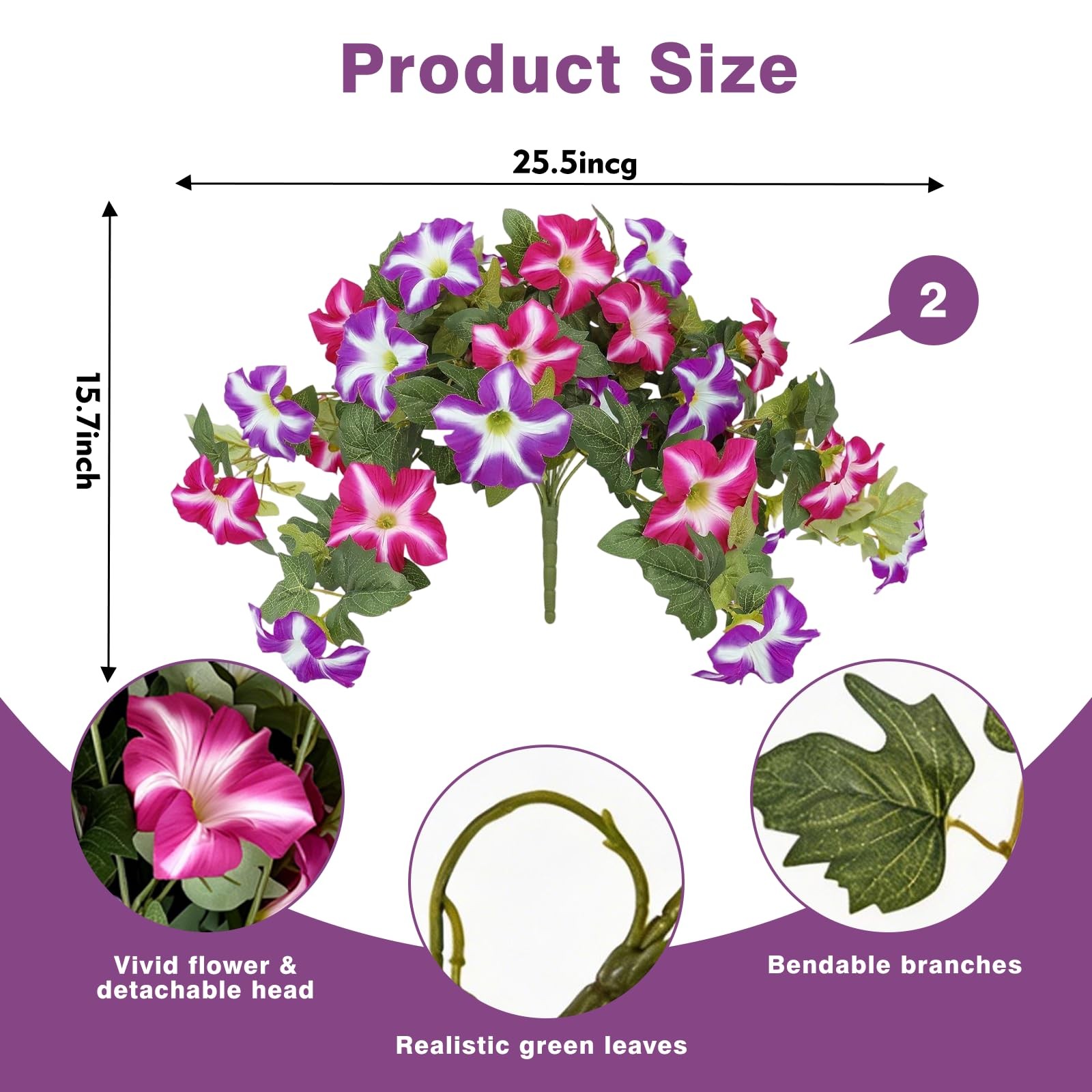 2 Pcs Artificial Handing Petunia Flowers for Outdoors, Artificial Fake Flower…