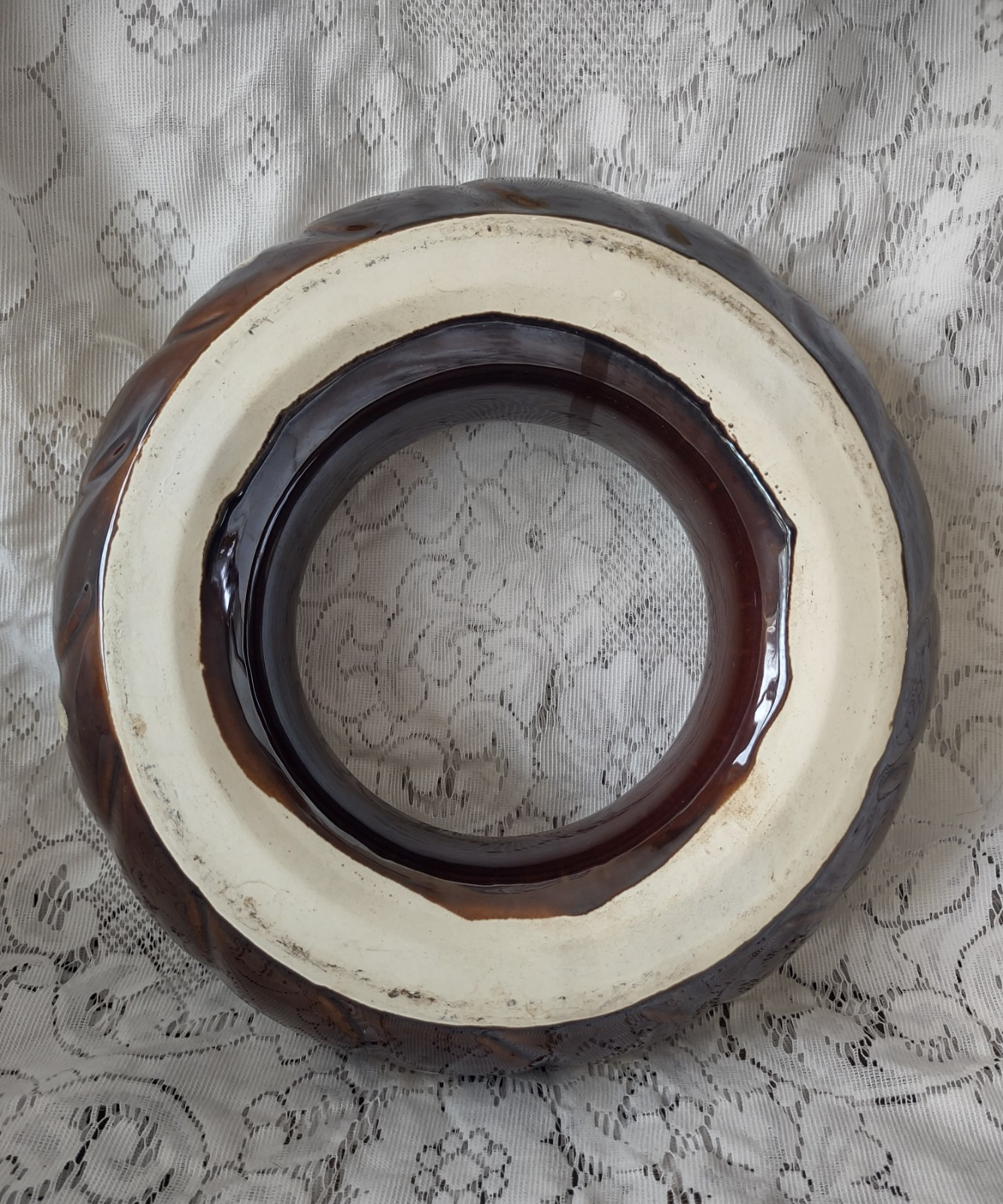 Vintage Ceramic Brown Drip Glazed Flower Ring Table Bowl