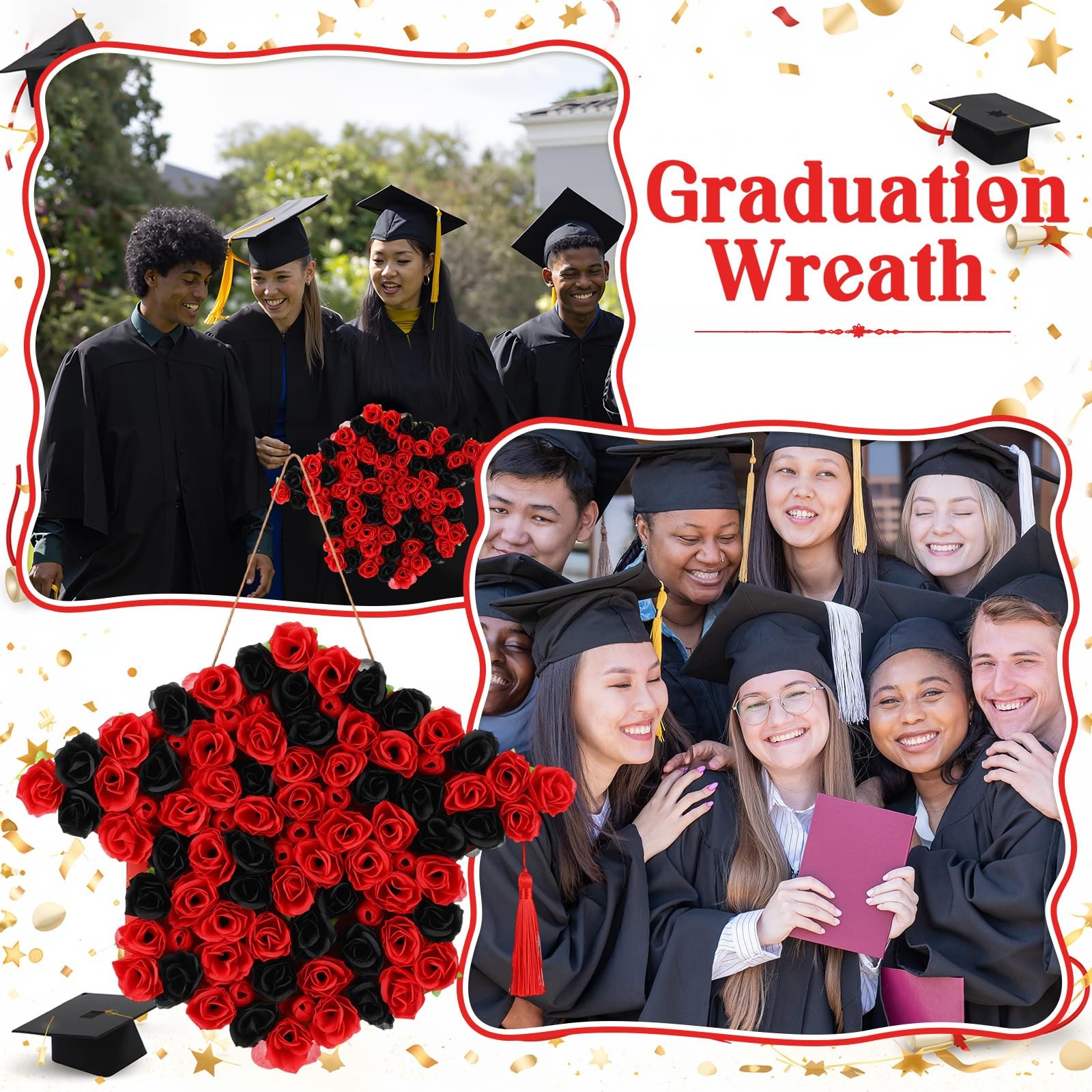 Graduation Wreath for Door Red and Black Graduation Decoration 2026 Floral Wr…