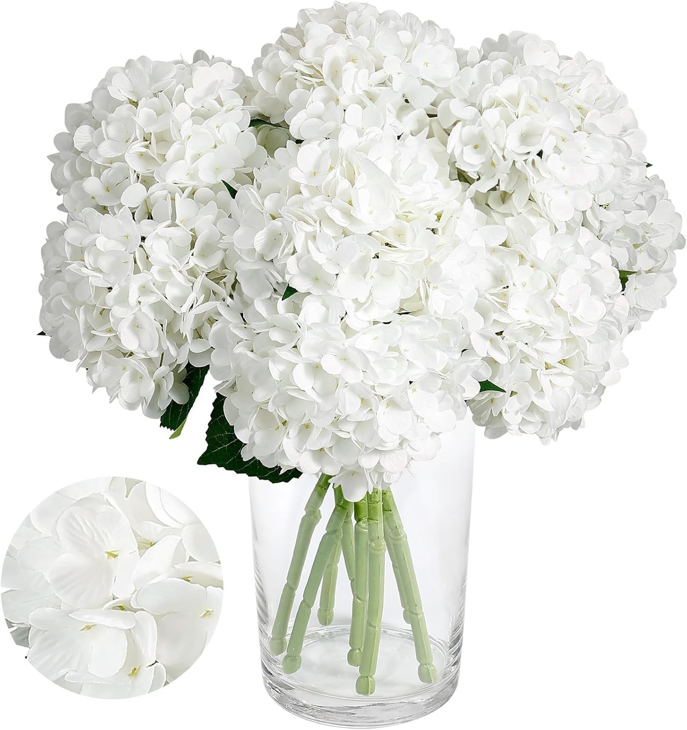 8PCS White Hydrangea Artificial Flowers for Outdoors and Indoor, Silk Faux Hydra