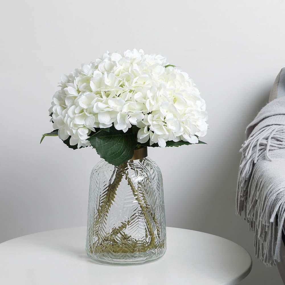 6pcs White Hydrangea Artificial Flowers – Faux Hydrangea Flowers, Fake Silk F…