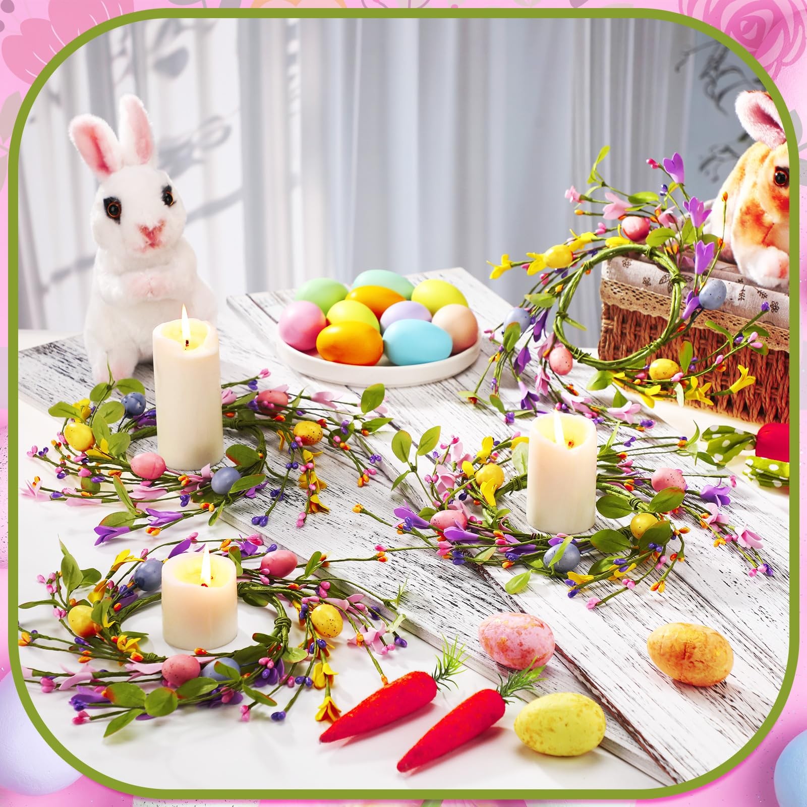 4 PCS Easter Egg Candle Rings Table Centerpiece Spring Wreath Artificial