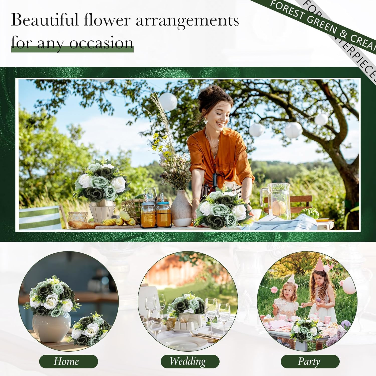12 Pcs Forest Green Silk Flower Kissing Balls for Wedding Centerpieces