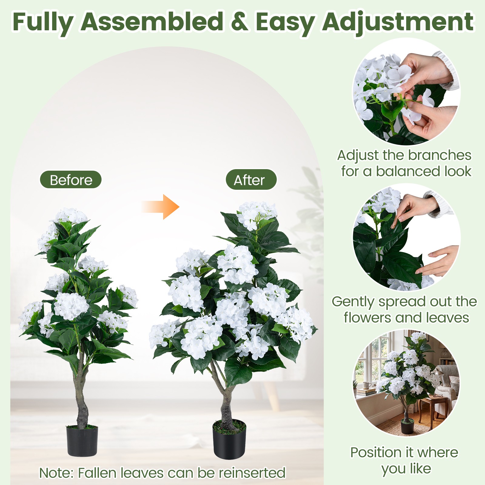 2-Pack Artificial Hydrangea Tree, 43.5″ Faux Flower Plants with 11 Blooms&Trunk