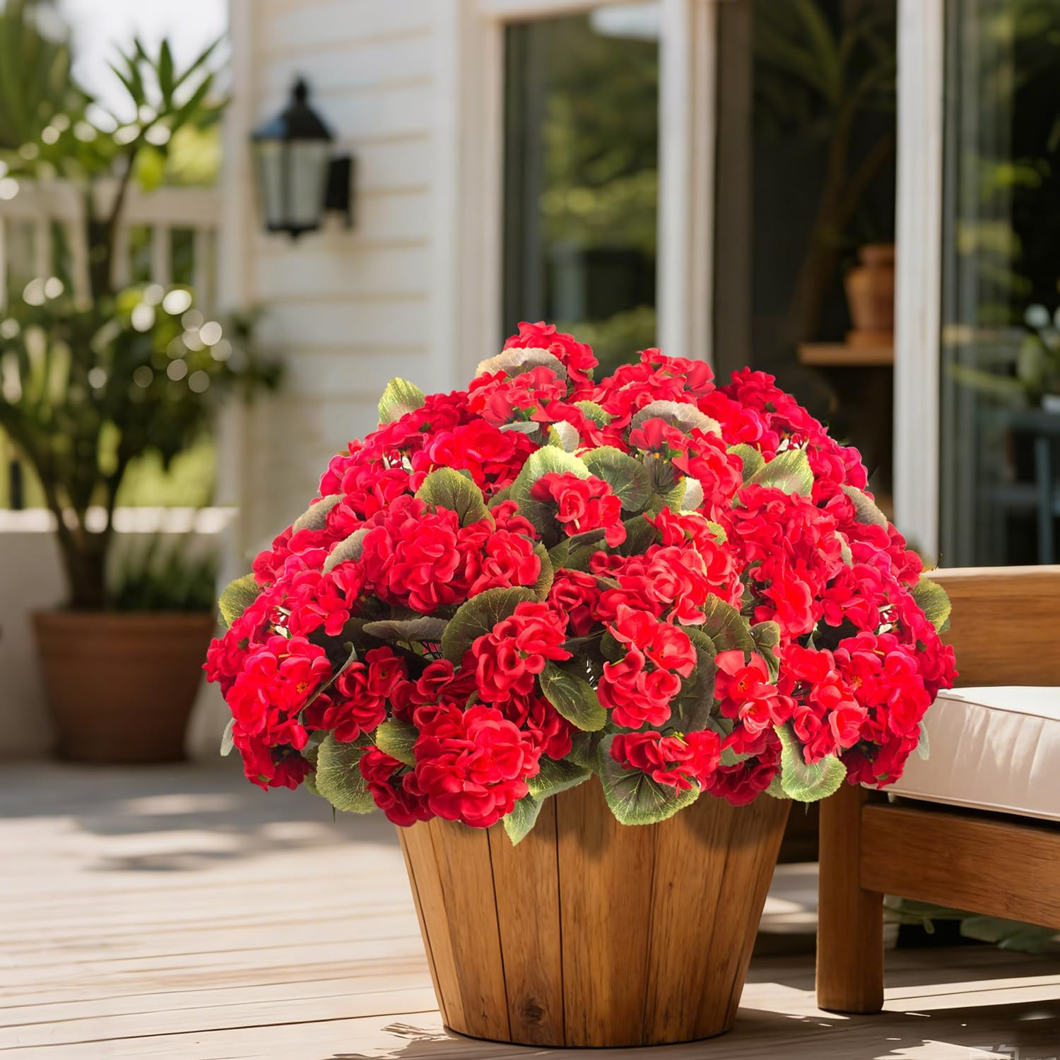 8 Bundles UV Resistant Red Geranium Flowers for Outdoor Decor – No Maintenance