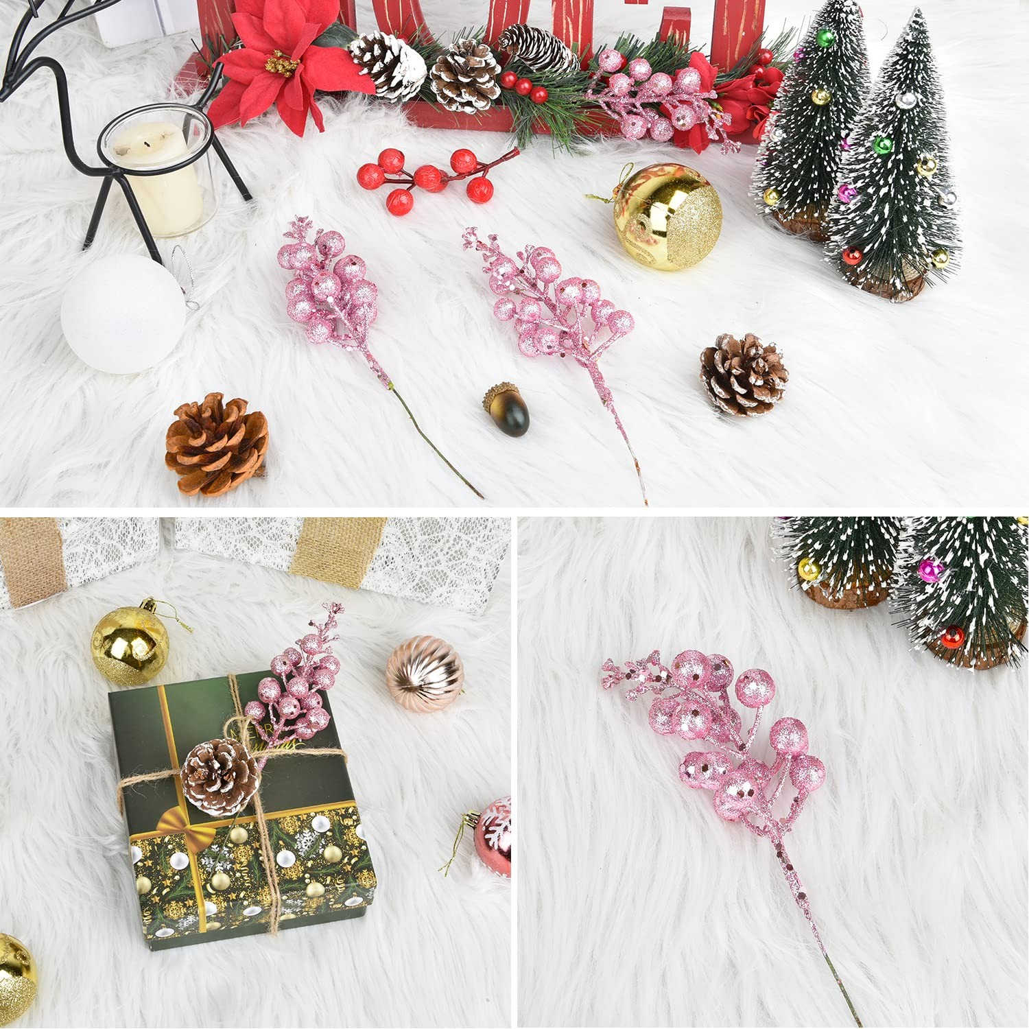 16pcs Christmas Glitter Stems Clearance, 7.8″ Artificial Christmas Picks for …