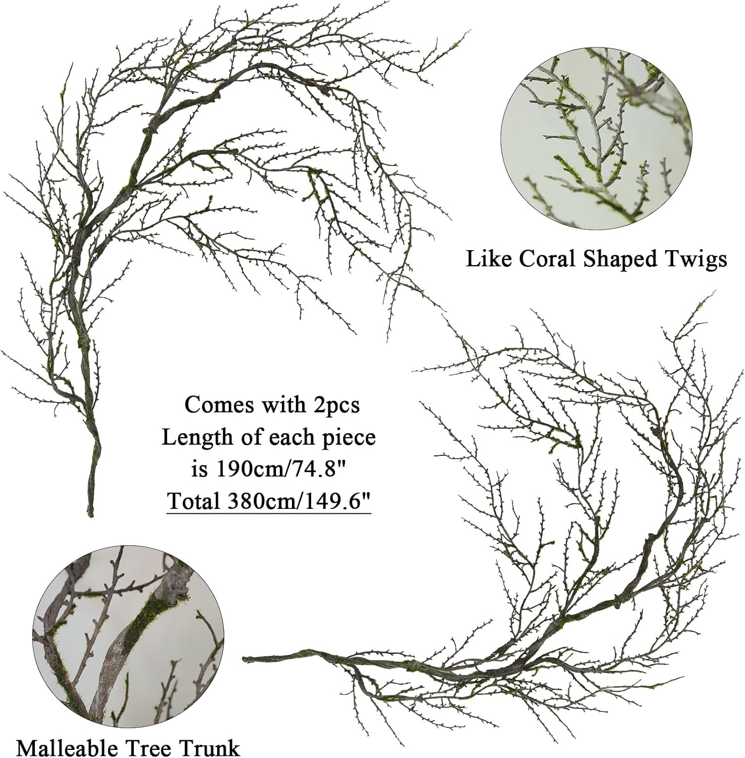 74.8″ Black Halloween Tree Branches & Twigs Garland for Spooky Decor