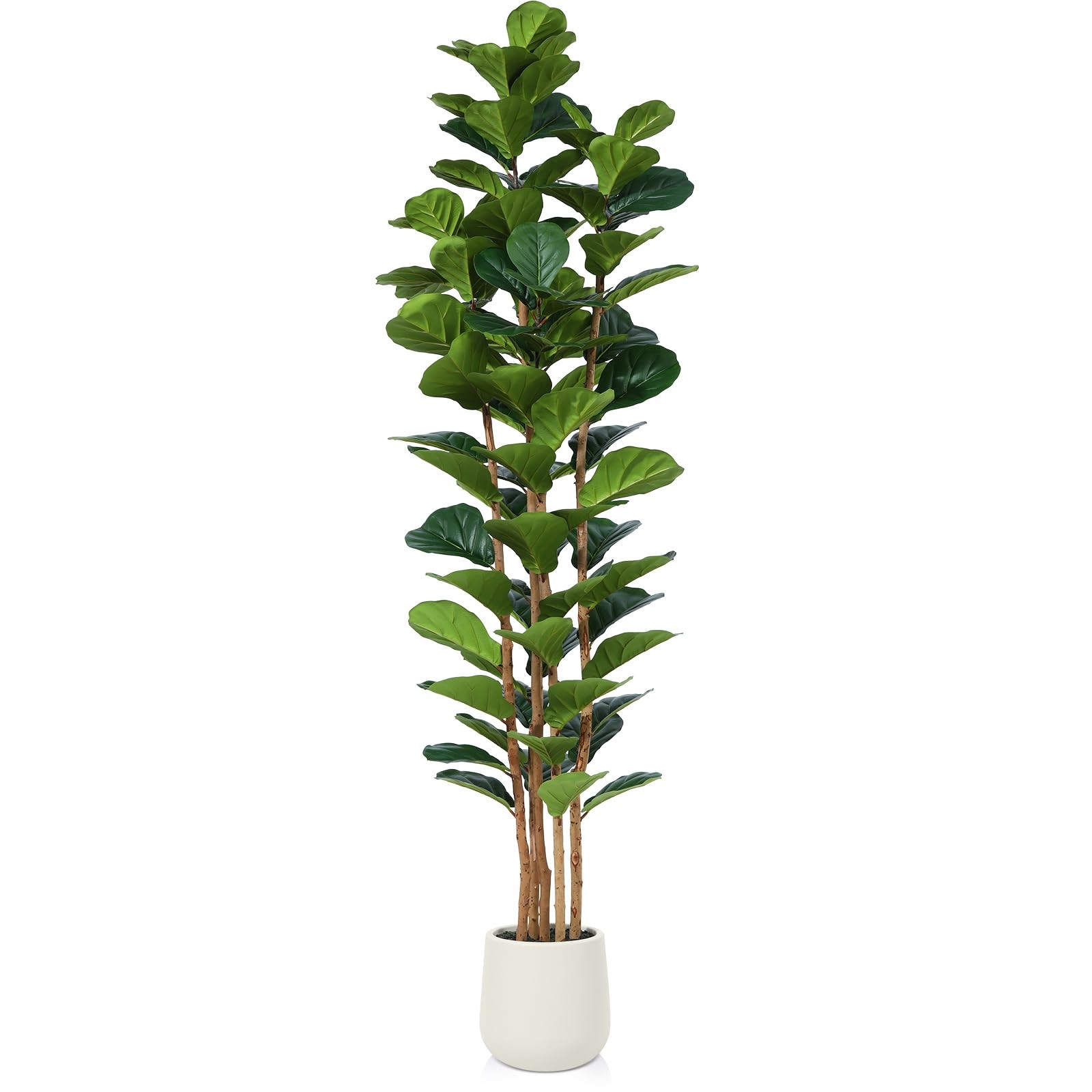 7ft Artificial Fiddle Leaf Fig Tree with White Planter, Tall Fake Tree with 5…