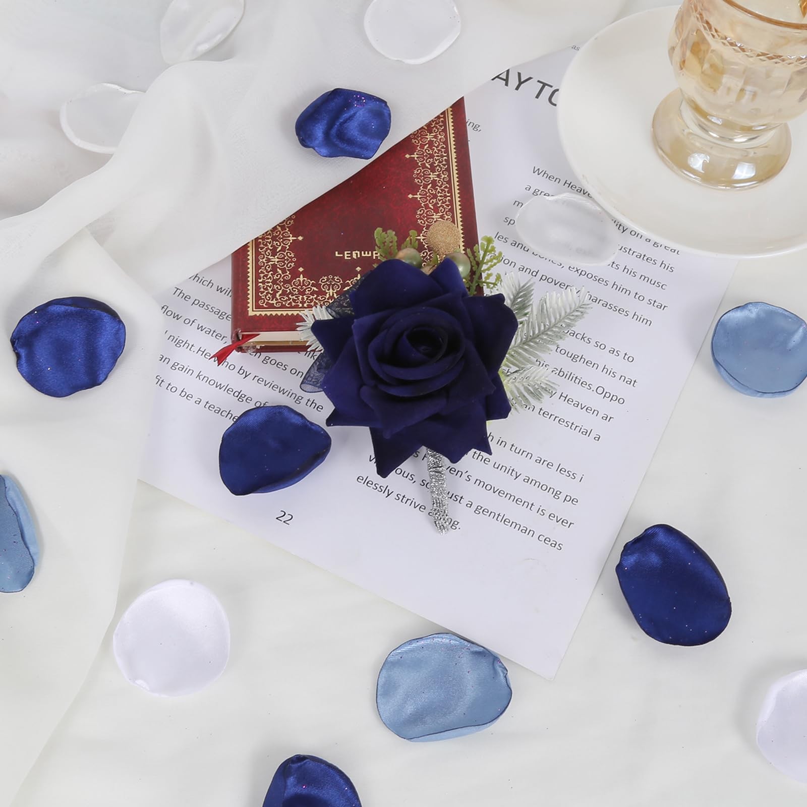 2 PCS Navy Blue Corsage And Boutonniere Set Artificial Rose Prom Wedding